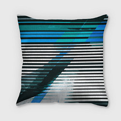 Подушка квадратная Сине-чёрные полосы на белом фоне, цвет: 3D-принт