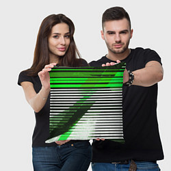 Подушка квадратная Зелёно-чёрные полосы на белом фоне, цвет: 3D-принт — фото 2