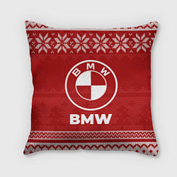 Подушка квадратная Новогодний BMW, цвет: 3D-принт