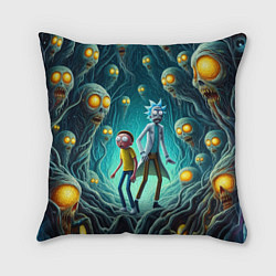 Подушка квадратная Морти и Рик в пещере ужасов, цвет: 3D-принт