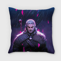 Подушка квадратная Geralt - neon rain, цвет: 3D-принт