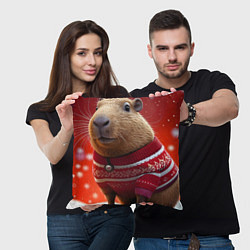 Подушка квадратная Красочная новогодняя капибара, цвет: 3D-принт — фото 2