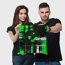 Подушка квадратная Зелёно-белый гранж на чёрном фоне, цвет: 3D-принт — фото 2