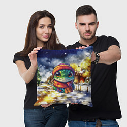 Подушка квадратная Новогодняя змейка милая, цвет: 3D-принт — фото 2