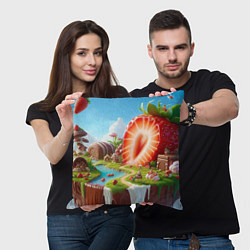 Подушка квадратная Клубничная планета - нейроарт фантазия, цвет: 3D-принт — фото 2