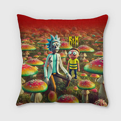Подушка квадратная Рик и Морти заблудились в мухоморном поле, цвет: 3D-принт