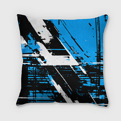 Подушка квадратная Diagonal black and white stripes on a blue backgro, цвет: 3D-принт