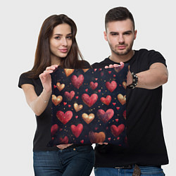 Подушка квадратная Красные и золотые сердечки, цвет: 3D-принт — фото 2