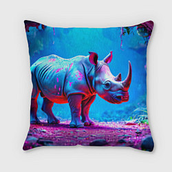 Подушка квадратная Носорог в сказачном лесу, цвет: 3D-принт