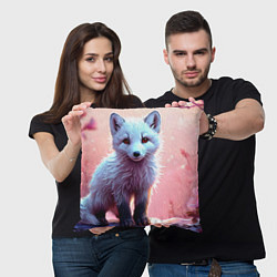 Подушка квадратная Песец в розовом лесу, цвет: 3D-принт — фото 2