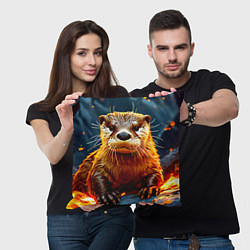 Подушка квадратная Выдра в огне, цвет: 3D-принт — фото 2