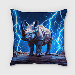 Подушка квадратная Носорог в разрядах молнии, цвет: 3D-принт