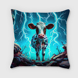 Подушка квадратная Корова в разрядах молнии, цвет: 3D-принт