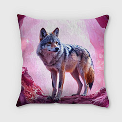 Подушка квадратная Волк в розовом, цвет: 3D-принт