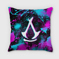 Подушка квадратная Assassins creed shadows - neon color