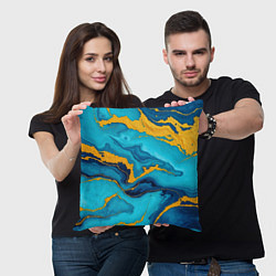 Подушка квадратная Синяя абстракция с золотым, цвет: 3D-принт — фото 2