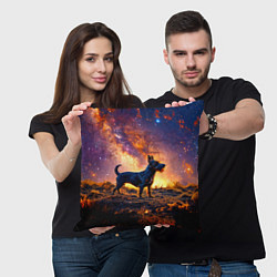 Подушка квадратная Скотч-терьер в космосе, цвет: 3D-принт — фото 2