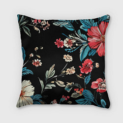 Подушка квадратная Цветы старинный узор, цвет: 3D-принт