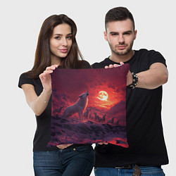 Подушка квадратная Белый волк воет на луну, цвет: 3D-принт — фото 2