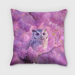 Подушка квадратная Сова в весенних цветах, цвет: 3D-принт