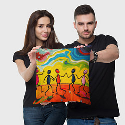 Подушка квадратная Дружба человечков, цвет: 3D-принт — фото 2