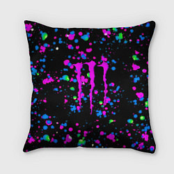 Подушка квадратная Monster energy неоновые краски, цвет: 3D-принт