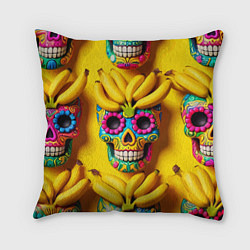 Подушка квадратная Мексиканские черепа и бананы - паттерн, цвет: 3D-принт