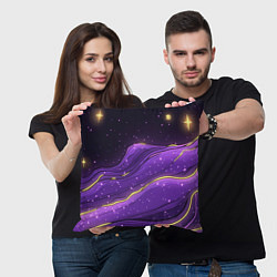 Подушка квадратная Фиолетовая текстура с золотыми звездочками, цвет: 3D-принт — фото 2