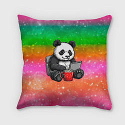 Подушка квадратная Панда с кофе за ноутом, цвет: 3D-принт
