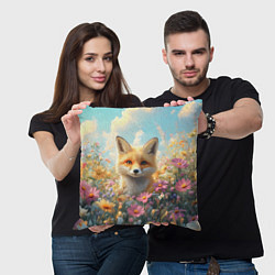 Подушка квадратная Лиса в цветочном поле, цвет: 3D-принт — фото 2
