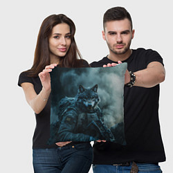 Подушка квадратная Волк солдат, цвет: 3D-принт — фото 2