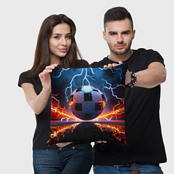 Подушка квадратная Футбольный мяч в молниях, цвет: 3D-принт — фото 2