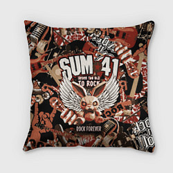 Подушка квадратная Sum 41 на фоне кролика и гитар, цвет: 3D-принт