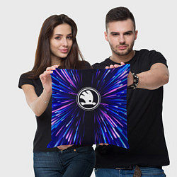 Подушка квадратная Skoda neon energy, цвет: 3D-принт — фото 2