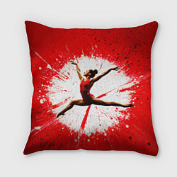 Подушка квадратная Воздушная гимнастка на красном, цвет: 3D-принт
