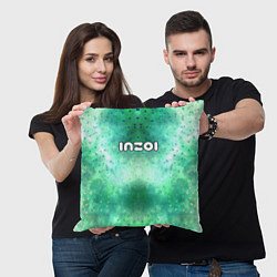 Подушка квадратная Inzoi белый логотип на зеленом фоне, цвет: 3D-принт — фото 2