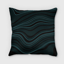 Подушка квадратная Тёмный синий волнистые полосы, цвет: 3D-принт