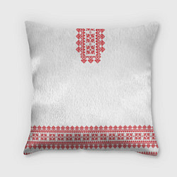 Подушка квадратная Славянский орнамент и узоры - вышиванка рубаха бел, цвет: 3D-принт