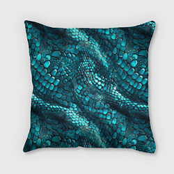 Подушка квадратная Бирюзовая чешуя рептилии - абстрактный паттерн, цвет: 3D-принт