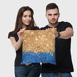 Подушка квадратная Золотистые блестки и синий низ, цвет: 3D-принт — фото 2