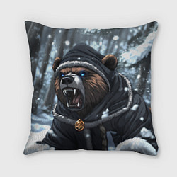 Подушка квадратная Зима - русский медведь, цвет: 3D-принт