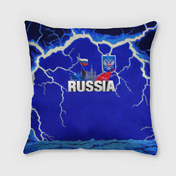 Подушка квадратная Russia синий фон с молниями, цвет: 3D-принт