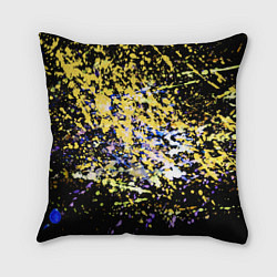 Подушка квадратная Желто синяя краска на черном, цвет: 3D-принт