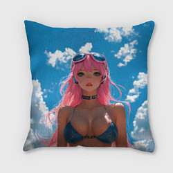 Подушка квадратная Девушка в купальнике на фоне неба, цвет: 3D-принт