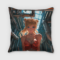 Подушка квадратная Рыжая девушка на фоне труб