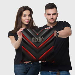 Подушка квадратная ACDC лого из металла на черно-красной текстуре, цвет: 3D-принт — фото 2
