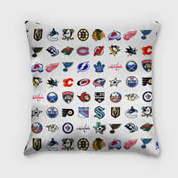 Подушка квадратная Команды НХЛ на белом фоне, цвет: 3D-принт