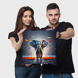 Подушка квадратная Геометрический слон и цветные полигоны, цвет: 3D-принт — фото 2