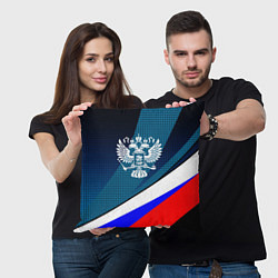 Подушка квадратная Герб и флаг России текстурный тёмный синий, цвет: 3D-принт — фото 2