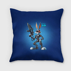 Подушка квадратная Cyborg Bugs Bunny with a gun - ai art fantasy